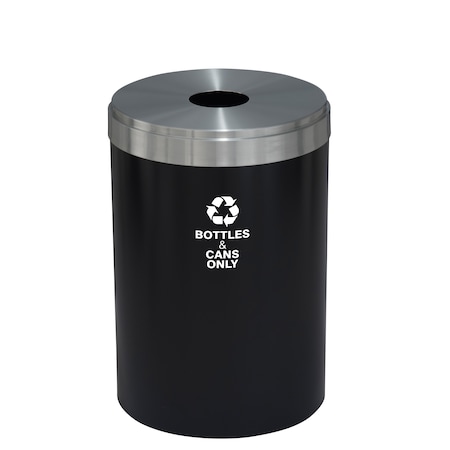 Glaro 41 gal Round Recycling Bin, Satin Black/Satin Aluminum B-2042BK-SA-B6