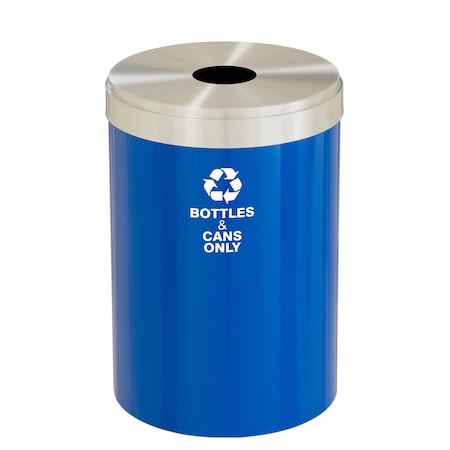 Glaro 41 gal Round Recycling Bin, Blue/Satin Aluminum B-2042BL-SA-B6