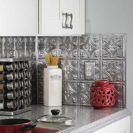 Fasade Fasade 18in x 24in Traditional 1 Crosshatch Silver Backsplash Panel 5pk PB5021