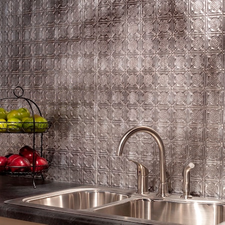 Fasade Fasade 18in x 24in Traditional 6 Crosshatch Silver Backsplash Panel 5pk PB5621