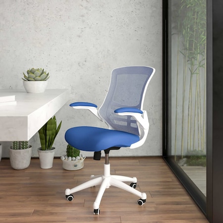 Flash Furniture Desk Chair Blue Mesh Mid-Back Desk Chair, Mesh, Blue Mesh/White Frame BL-X-5M-WH-BLUE-GG