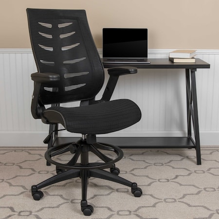Flash Furniture Drafting Chair Black Mesh Drafting Chair, Mesh, Black BL-ZP-809D-BK-GG