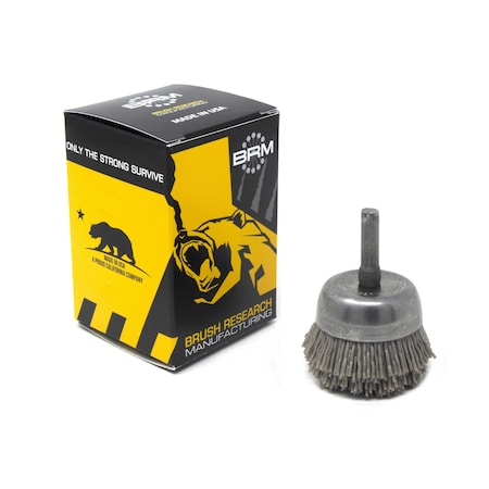 Brush Research BNH16AY180AO 1.750" Small Dia. Cup Brush, 180 Grit Aluminum Oxide, .250" Shank Dia., .500" Trim BNH16AY180AO