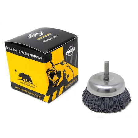 Brush Research BNH26AY180SC 2.750" Small Dia. Cup Brush, 180 Grit Silicon Carbide, .250" Shank Dia., .750" Trim BNH26AY180SC