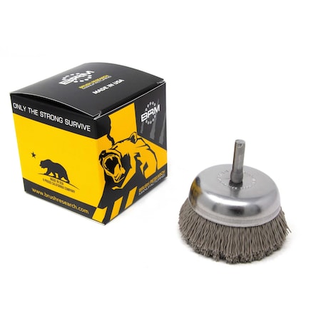 Brush Research BNH26AY320AO 2.750" Small Dia. Cup Brush, 320 Grit Aluminum Oxide, .250" Shank Dia., .750" Trim BNH26AY320AO