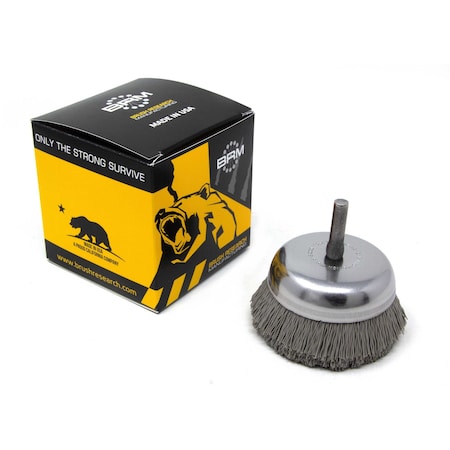 Brush Research BNH26AY500AO 2.750" Small Dia. Cup Brush, 500 Grit Aluminum Oxide, .250" Shank Dia., .750" Trim BNH26AY500AO
