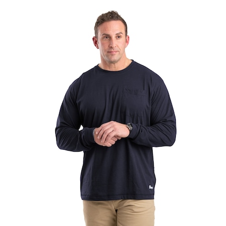 Berne Performance Long Sleeve Pocket Tee, L, NAVY, L BSM39