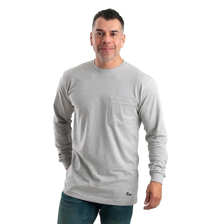 Berne Heavyweight Long Sleeve Pocket T-Shirt, 88% cotton 12% polyester jersey, Grey, L BSM46