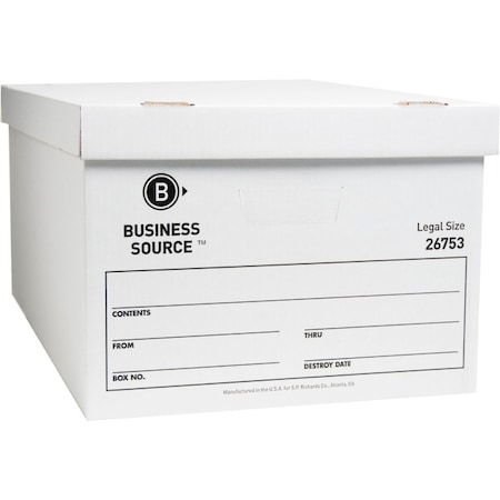 Business Source Storage Box, White, Cardboard 26753