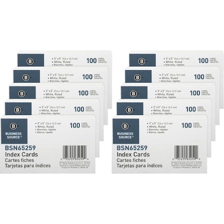 Business Source Index Card, Ruled, 3X5, We, PK10 65259BX