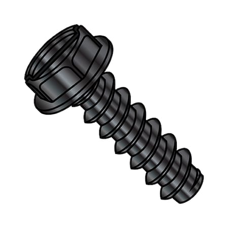 Zoro Select Sheet Metal Screw, #6-20 x 3/8 in, Black Oxide Steel Flange Hex Head Slotted Drive, 10000 PK 0606BSWB