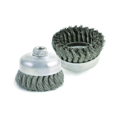 Brush Research BUS412 Wire Cup Brush 4" Diameter, 1" Trim Length, 5/8-11 Arbor Hole, .012 Hi-Temp Carbon Steel BUS412
