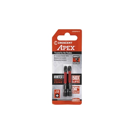 Crescent No. 2 x 2" Phillips VORTEX Impact Power Bit - 2 Pack CAVB2PH2-2