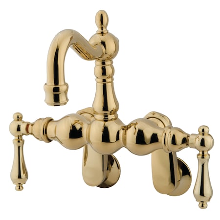 Kingston Brass Wall-Mount Clawfoot Tub Faucet, Standard, 3-3/8" to 9", 2, Tub Wall Mount, Polished Brass CC1081T2