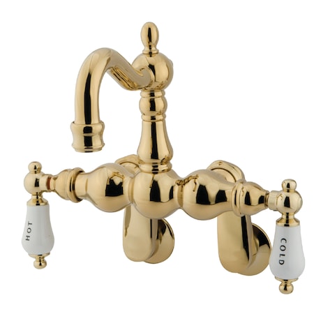 Kingston Brass Wall-Mount Clawfoot Tub Faucet, Standard, 3-3/8" to 9", 2, Tub Wall Mount, Polished Brass CC1085T2