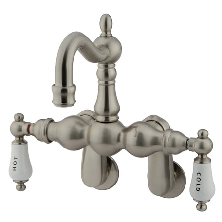 Kingston Brass Wall-Mount Clawfoot Tub Faucet, Standard, 3-3/8" to 9", 2, Tub Wall Mount, Brushed Nickel CC1085T8