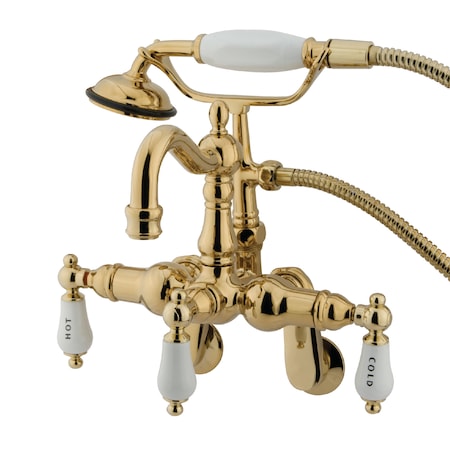 Kingston Brass Wall-Mount Clawfoot Tub Faucet, Standard, 3-3/8" to 9", 2, Tub Wall Mount, Polished Brass CC1303T2