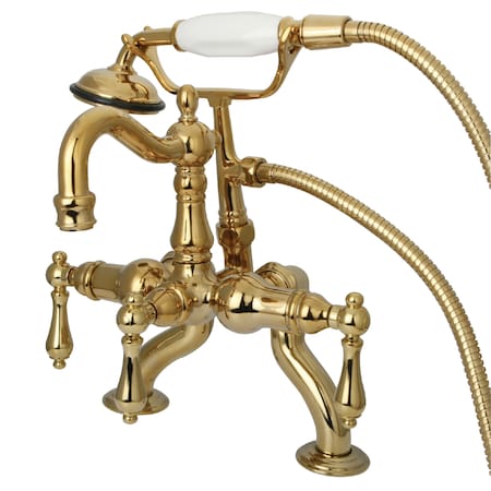 Kingston Brass Deck-Mount Clawfoot Tub Faucet, Standard, 3-3/8", 2, Deck Mount, Polished Brass CC2007T2