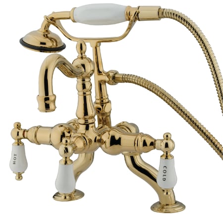 Kingston Brass Deck-Mount Clawfoot Tub Faucet, Standard, 3-3/8", 2, Deck Mount, Polished Brass CC2009T2