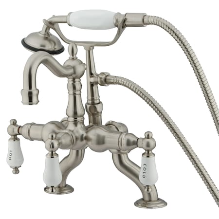 Kingston Brass Deck-Mount Clawfoot Tub Faucet, Standard, 3-3/8", 2, Deck Mount, Brushed Nickel CC2009T8