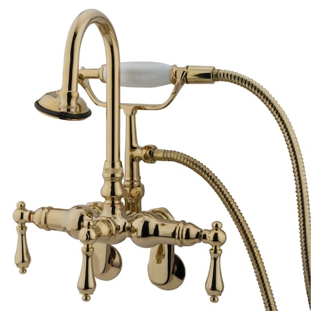 Kingston Brass Wall-Mount Clawfoot Tub Faucet, Standard, 3-3/8" to 9", 2, Tub Wall Mount, Polished Brass CC301T2