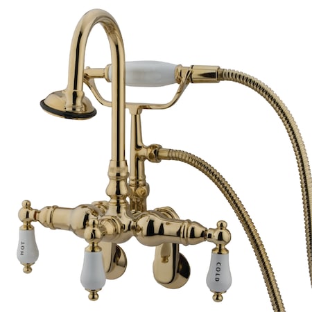 Kingston Brass Wall-Mount Clawfoot Tub Faucet, Standard, 3-3/8" to 9", 2, Tub Wall Mount, Polished Brass CC303T2