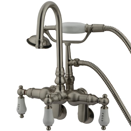 Kingston Brass Wall-Mount Clawfoot Tub Faucet, Standard, 3-3/8" to 9", 2, Tub Wall Mount, Brushed Nickel CC303T8