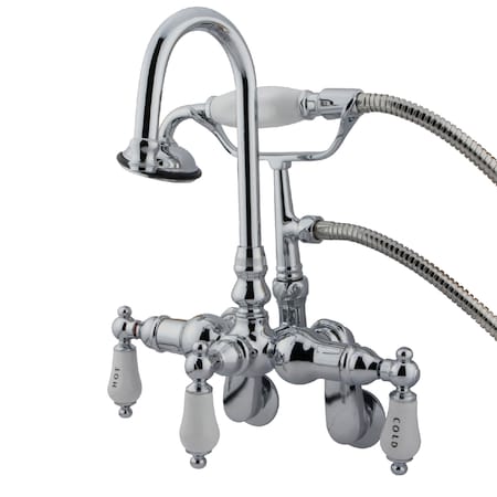 Kingston Brass Wall-Mount Clawfoot Tub Faucet, Standard, 3-3/8" to 9", 2, Tub Wall Mount, Polished Chrome CC304T1