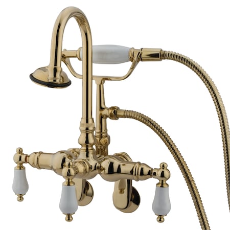 Kingston Brass Wall-Mount Clawfoot Tub Faucet, Standard, 3-3/8" to 9", 2, Tub Wall Mount, Polished Brass CC305T2
