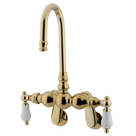 Kingston Brass Wall-Mount Clawfoot Tub Faucet, Standard, 3-3/8" to 9", 2, Tub Wall Mount, Polished Brass CC83T2