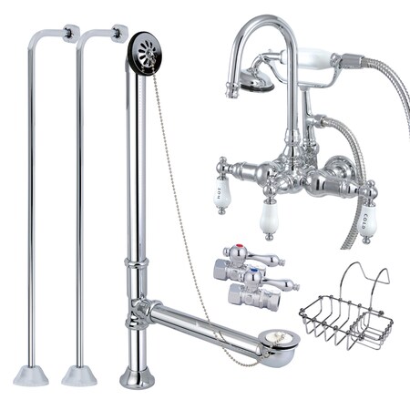 Kingston Brass Clawfoot Tub Faucet Packages, Standard, 3-3/8", 2, Tub Wall Mount, Polished Chrome CCK10T1SS-SB