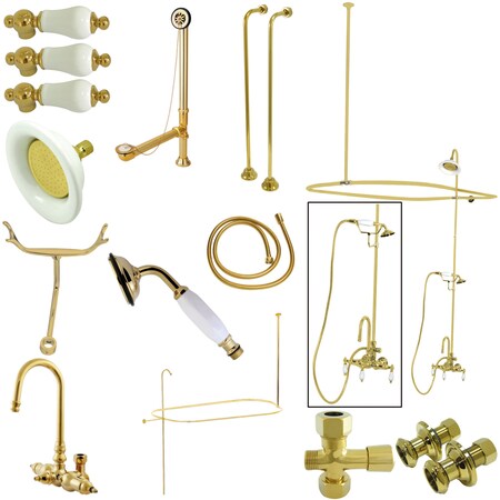 Kingston Brass Clawfoot Tub Faucet Packages, Standard, 3-3/8", 2, Tub Wall Mount, Polished Brass CCK2142PL