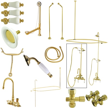 Kingston Brass Clawfoot Tub Faucet Packages, Standard, 3-3/8", 2, Tub Wall Mount, Polished Brass CCK2182PL