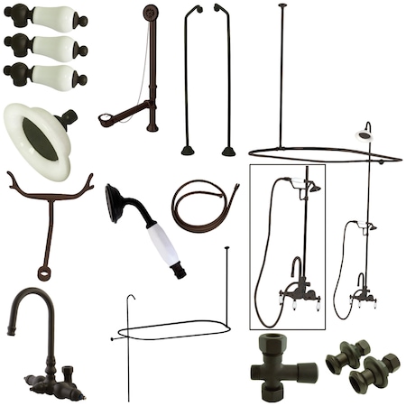 Kingston Brass Clawfoot Tub Faucet Packages, Standard, 3-3/8", 2, Tub Wall Mount, Oil Rubbed Bronze CCK2185PL