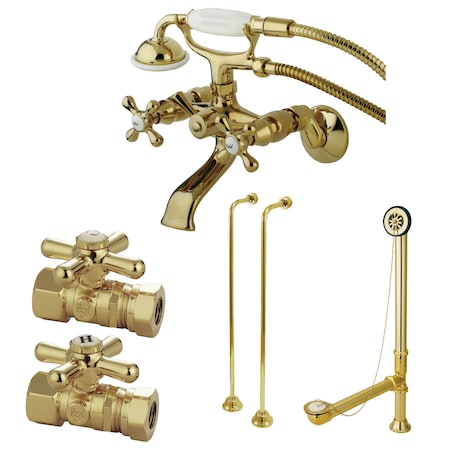 Kingston Brass Clawfoot Tub Faucet Packages, Polished Brass, Tub Wall Mount CCK265PB