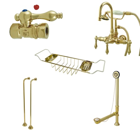 Kingston Brass Clawfoot Tub Faucet Packages, Standard, 3-3/8", 2, Tub Wall Mount, Polished Brass CCK7T2SS-TC