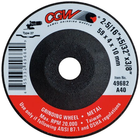 Cgw Camel Grinding Wheels Depressed Ctr Whl, 2-5/16x5/32x3/8, T27 49683