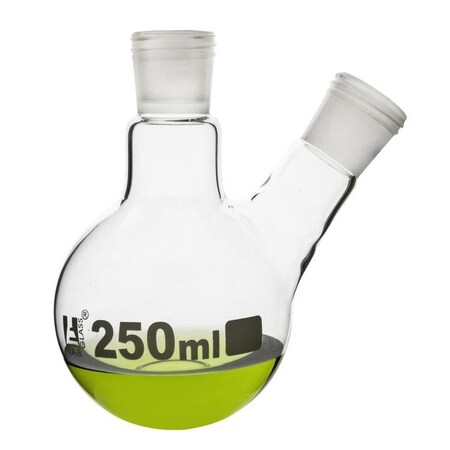Distillation Flask with 2 Necks, 250ml - 24/29 Joint Size - Round Bottom, Interchangeable Screw Thread Joints - Borosilicate Glass - Eisco Labs