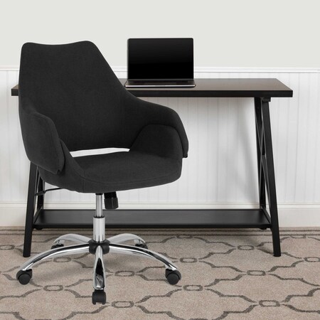 Flash Furniture Contemporary Chair, 17" to 20", Fixed Arms, Black Fabric CH-177280-BLK-F-GG