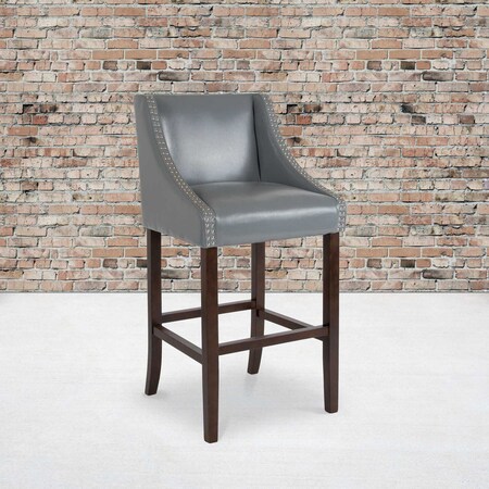 Flash Furniture Carmel Series Grey Lthr/Wood Stool, 30" CH-182020-30-LTGY-GG