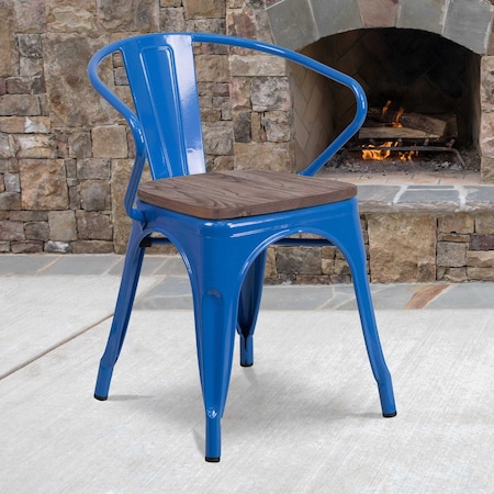 Flash Furniture Metal Chair with Arms, Blue CH-31270-BL-WD-GG