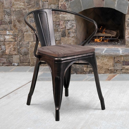 Flash Furniture Black Metal Chair with Arms CH-31270-BQ-WD-GG