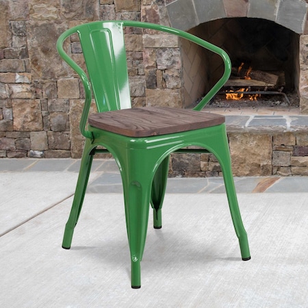 Flash Furniture Metal Chair with Arms, Green CH-31270-GN-WD-GG