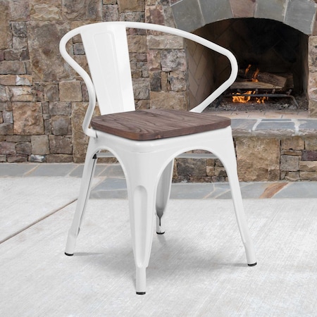 Flash Furniture Metal Chair with Arms, White CH-31270-WH-WD-GG