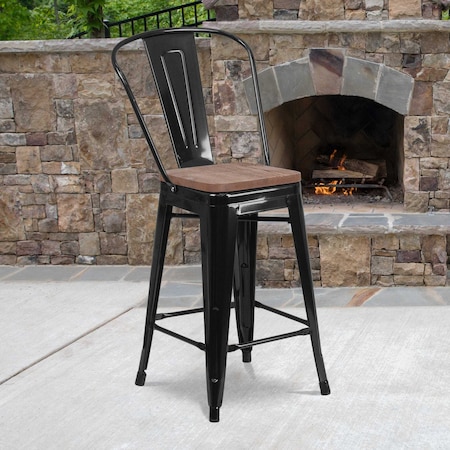 Flash Furniture Metal Counter Stool, 24", Black CH-31320-24GB-BK-WD-GG