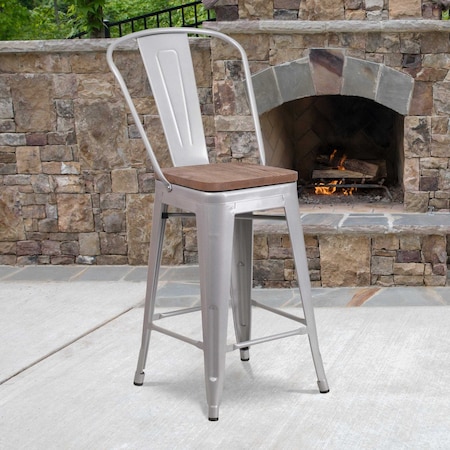Flash Furniture Metal Counter Stool, 24", Silver CH-31320-24GB-SIL-WD-GG
