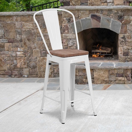 Flash Furniture Metal Counter Stool, 24", White, Weight Capacity: 500 lb. CH-31320-24GB-WH-WD-GG