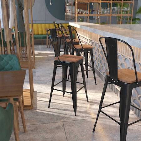 Flash Furniture Metal Barstool, 30", Black CH-31320-30GB-BK-WD-GG