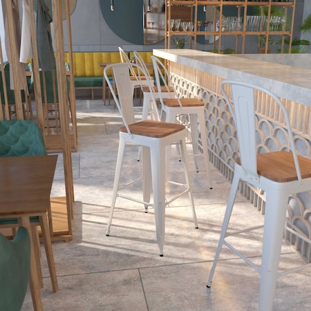 Flash Furniture 30" White Metal Barstool, Caster Type: Plastic Glides CH-31320-30GB-WH-WD-GG