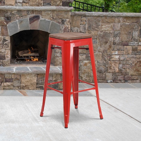 Flash Furniture Metal Barstool, 30", Red, Backrest: Backless CH-31320-30-RED-WD-GG